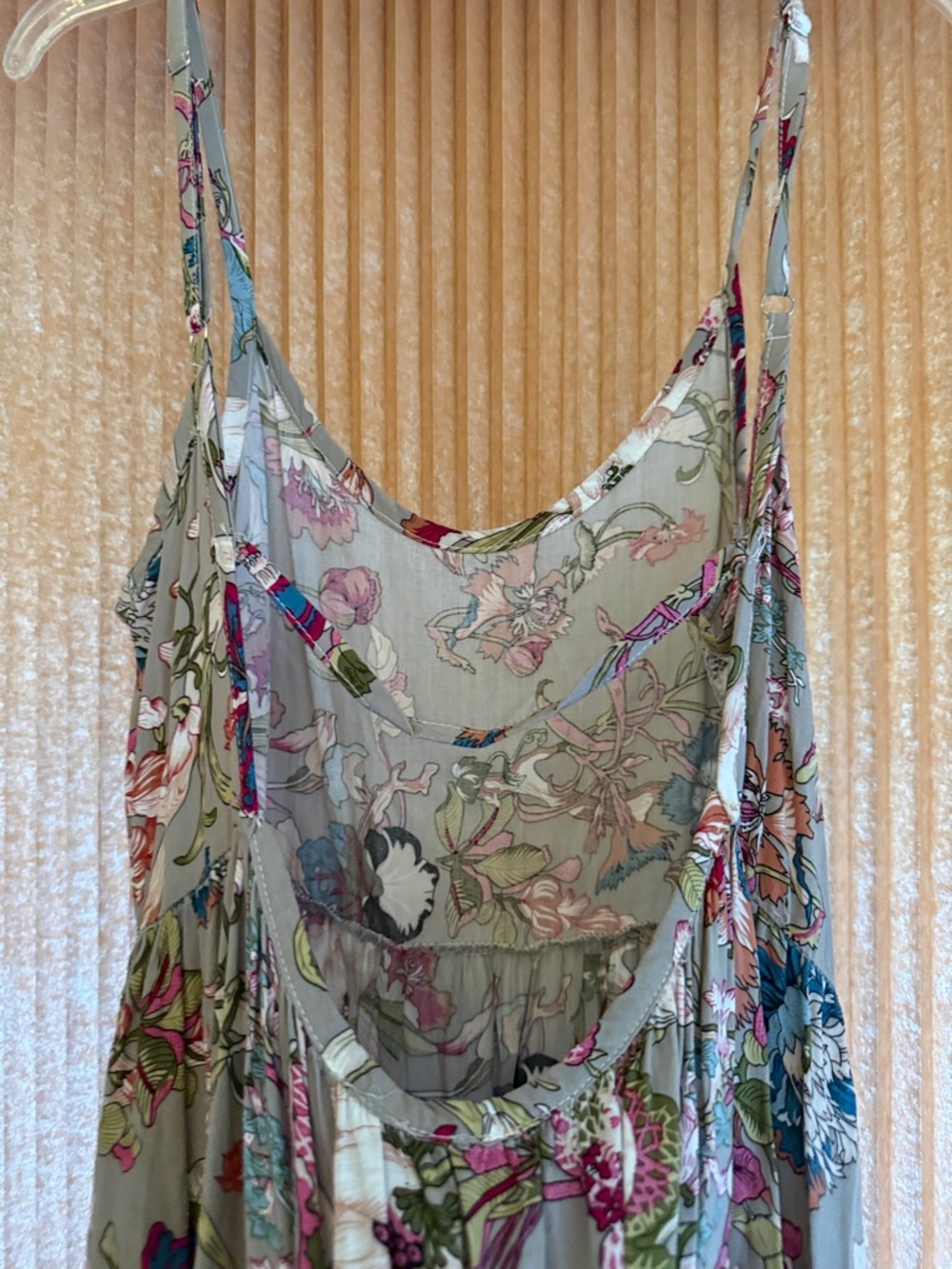 Bagus Floral Tiered Spaghetti Strap Sundress - Taupe with Pink/Teal Flowers - Picture 4 of 5